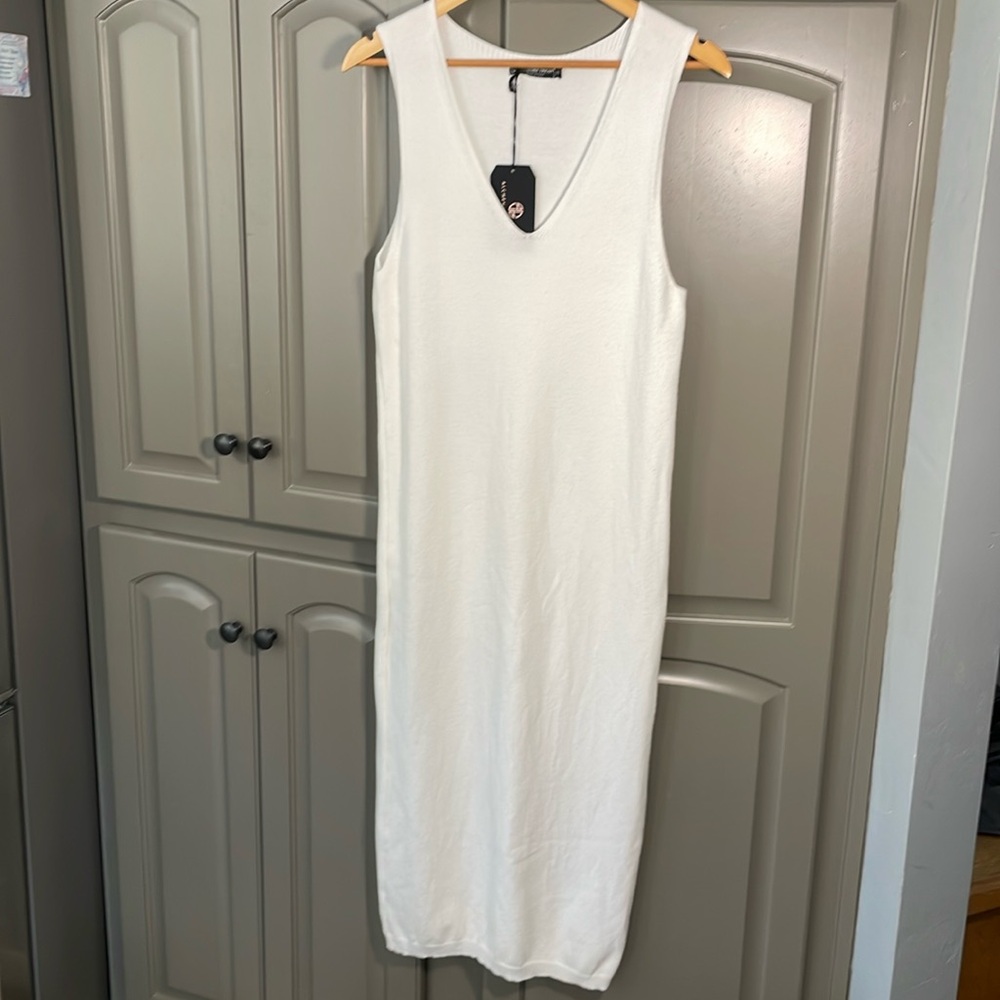 NWT Alchemia Tricot off white sleeveless sweater v-neck dress size small